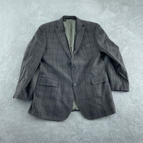Mantoni Mens 100% Virgin Wool Gray Plaid Blazer Jacket 2-Button  Size 48L 4949 - Picture 1 of 11